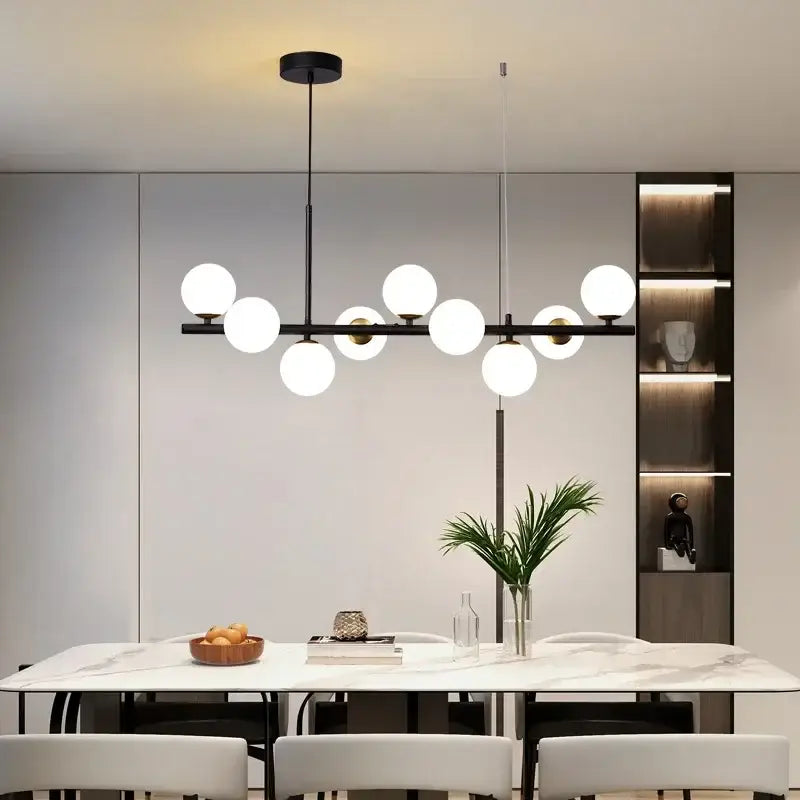 Modern black metal decorbites™ glass ball chandelier with spherical white glass globes lighting fixture