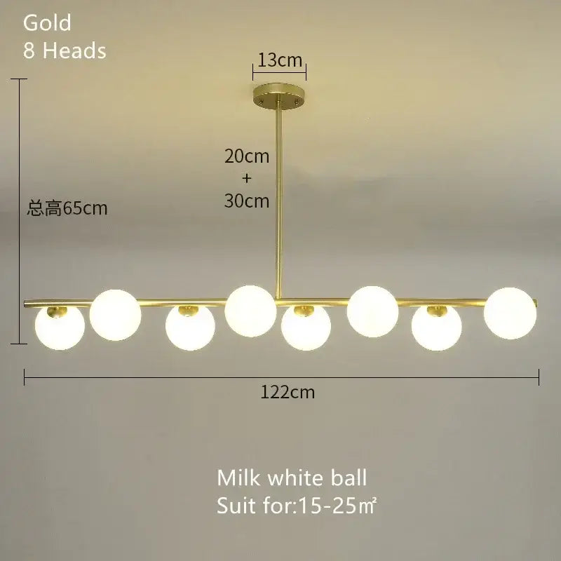 DecorBites glass ball chandelier with eight milk white glass spherical bulbs modern LED pendant lamp for home decor