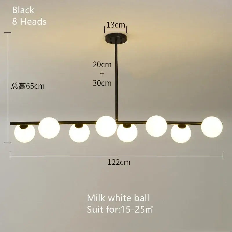 Black decorbites glass ball chandelier with eight milk white spherical glass bulbs for modern home decor