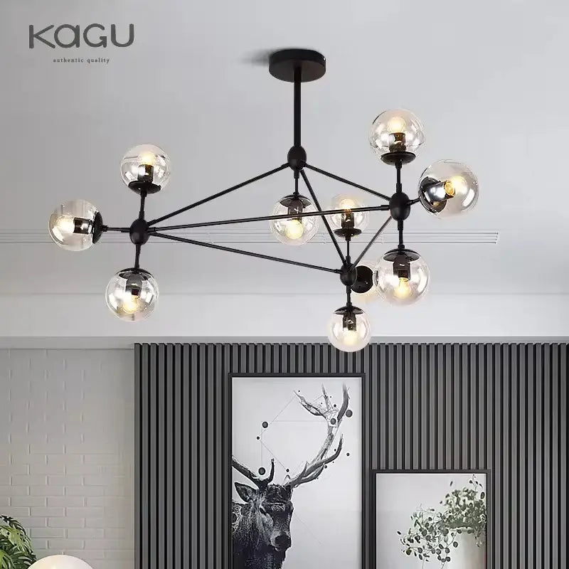 Black metal decorbites glass ball chandelier with clear glass globe bulbs for modern minimalist decor lighting