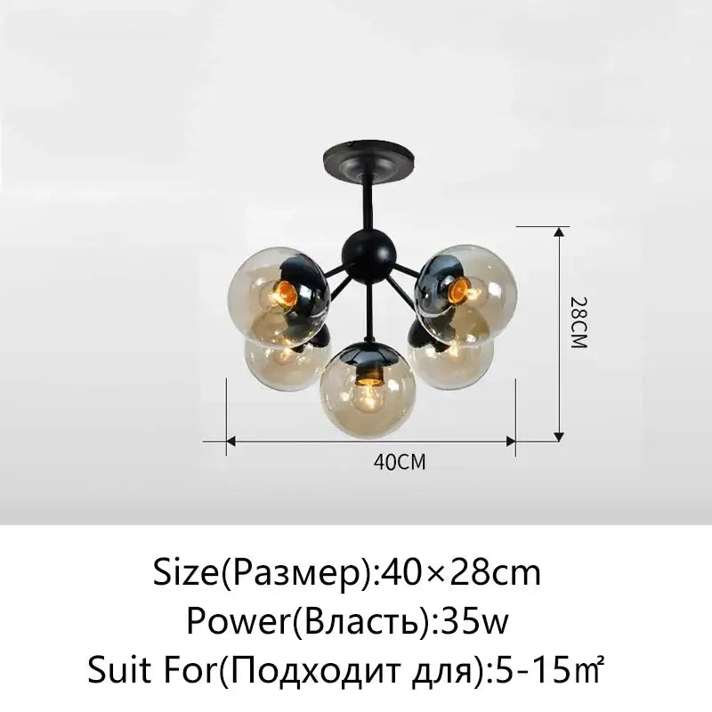 Black metal decorbites glass ball chandelier with five frosted glass globe shades for modern minimalist lighting