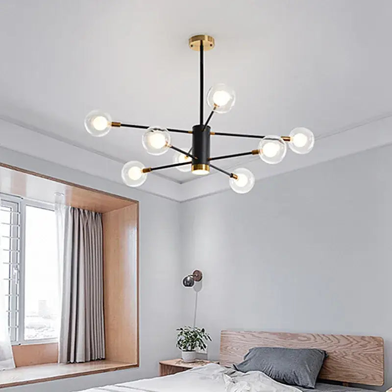 Modern black and gold decorbites glass ball chandelier with clear glass globe bulbs for spotlight pendant lighting