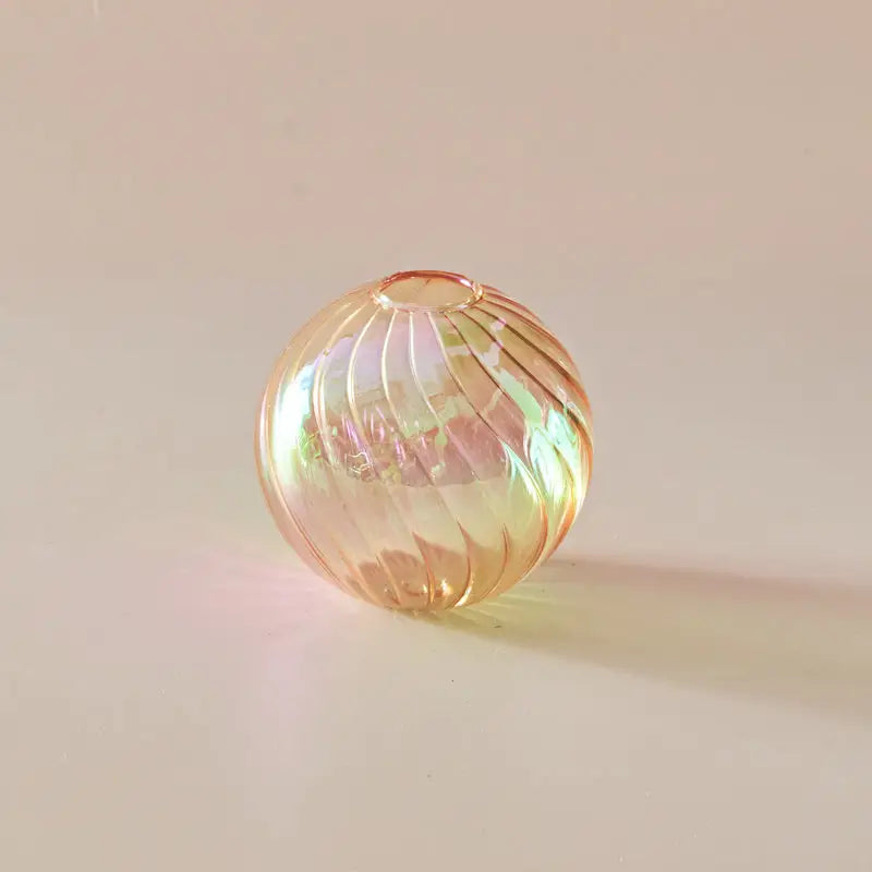 DecorBites™ glass ball vase set featuring a peach translucent ribbed glass orb with iridescent sheen for home decor