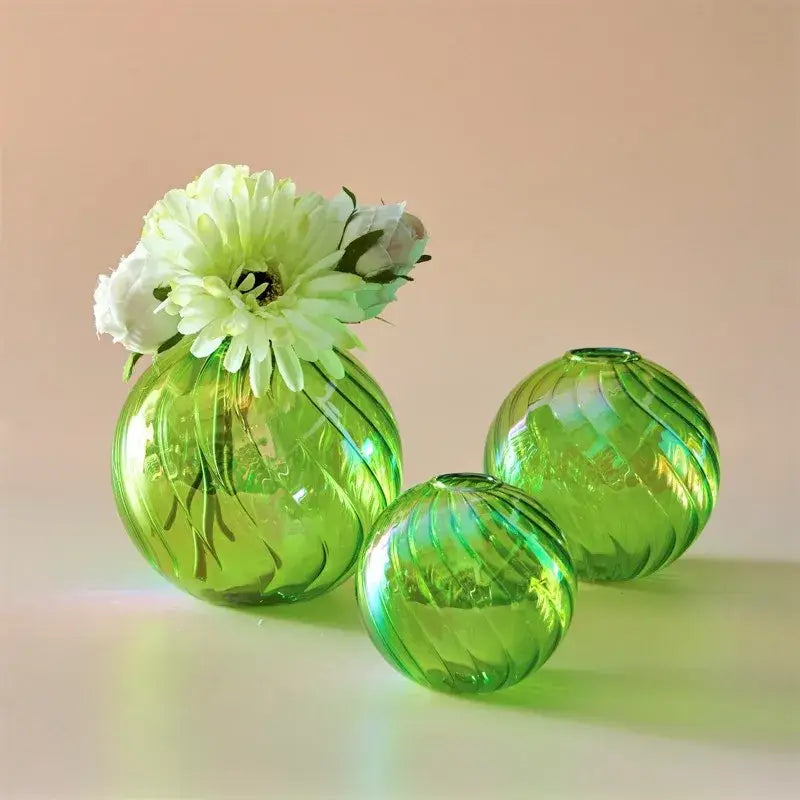 DecorBites™ glass ball vase set features vibrant green iridescent glass vases for stylish home decor