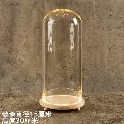 Glass Bell Jar Terrarium with LED Light - 15X30CM - Vase