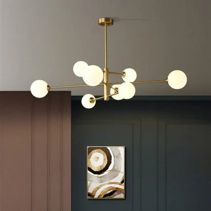 Modern decorbites glass brass chandelier with multiple frosted glass globes geometric pendant light for living room