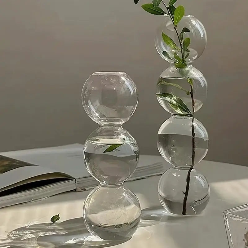 DecorBites™ clear glass bubble hydroponic vase with stacked spherical globes for wedding and home decor