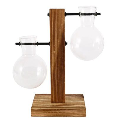 Glass Bulb Vase with Wooden Stand - Style C - Vase