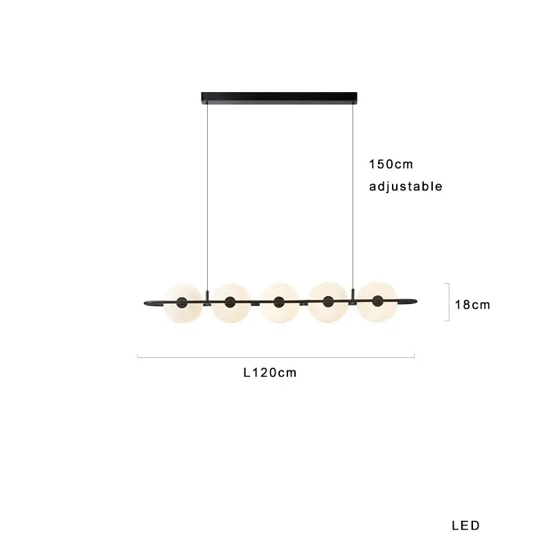 Black modern led pendant light with five frosted glass globe bulbs from decorbites glass chandelier at store exhibition