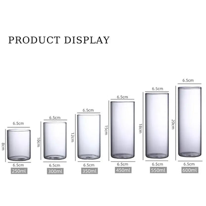 DecorBites™ glass vase planter vase set with clear cylindrical tumblers in varying heights and 6.5cm diameter