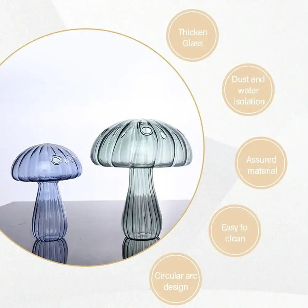 DecorBites™ glass hydroponic flower vase features blue and clear ribbed mushroom-shaped glass vase for home decor