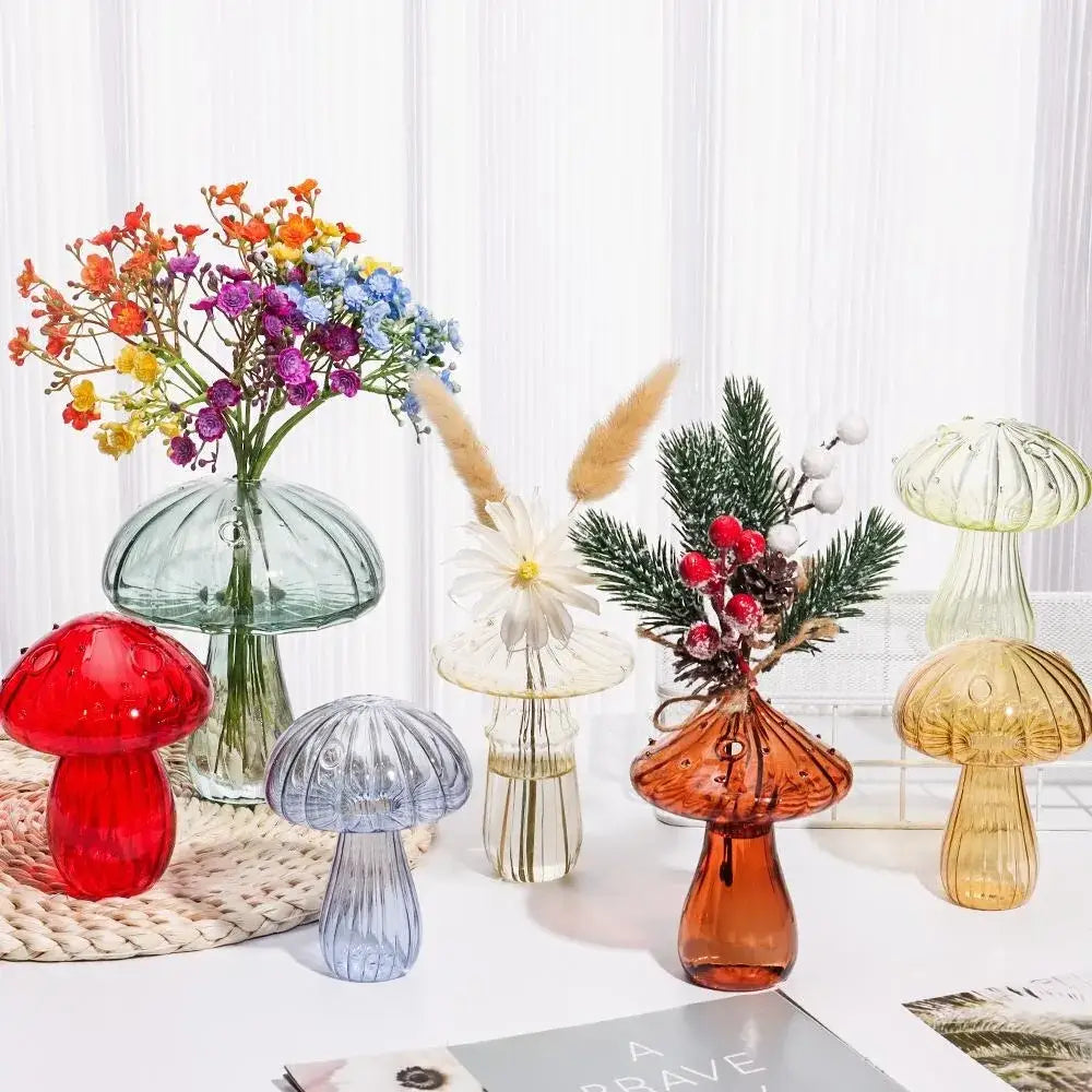 A collection of colorful translucent glass vases in red blue green and amber for home decor hydroponic flowers