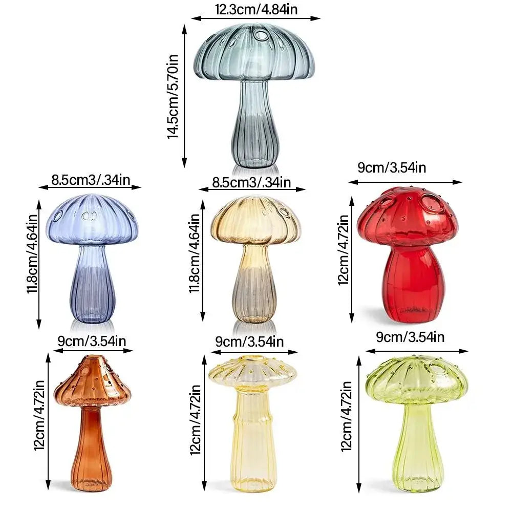 Colorful glass mushroom-shaped decorbites glass vase in blue amber red and green for hydroponic flower home decor