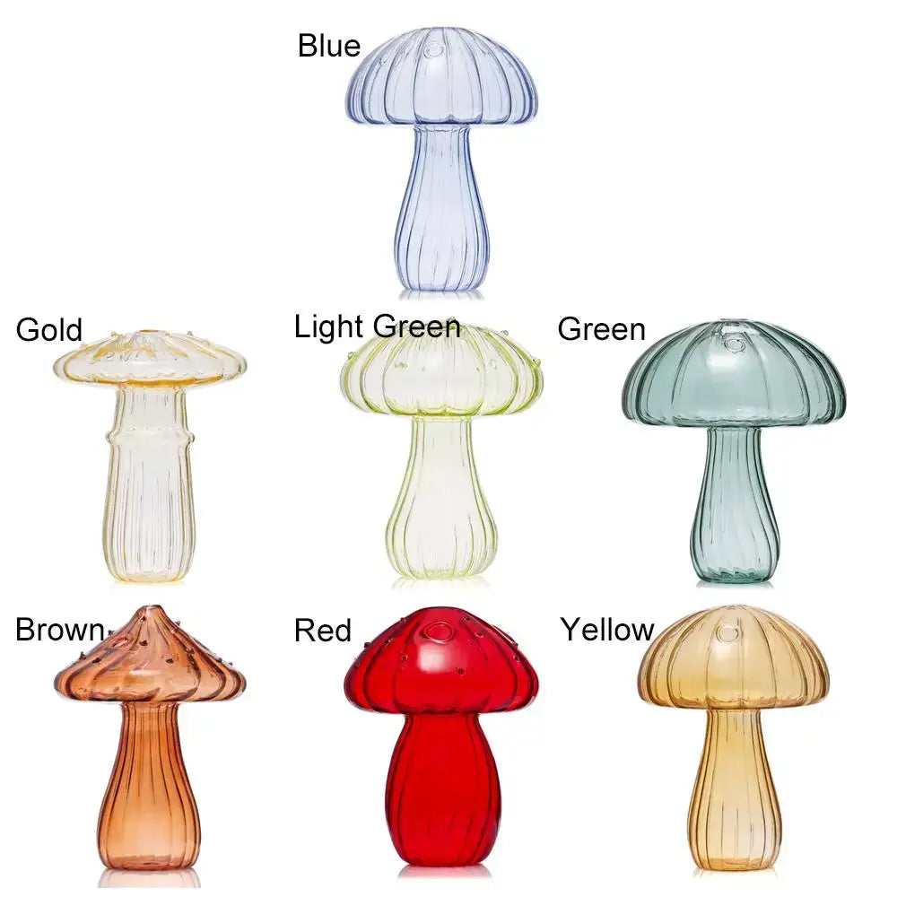 Decorbites glass hydroponic flower vase is a translucent blue glass vase shaped like a ribbed mushroom for home decor
