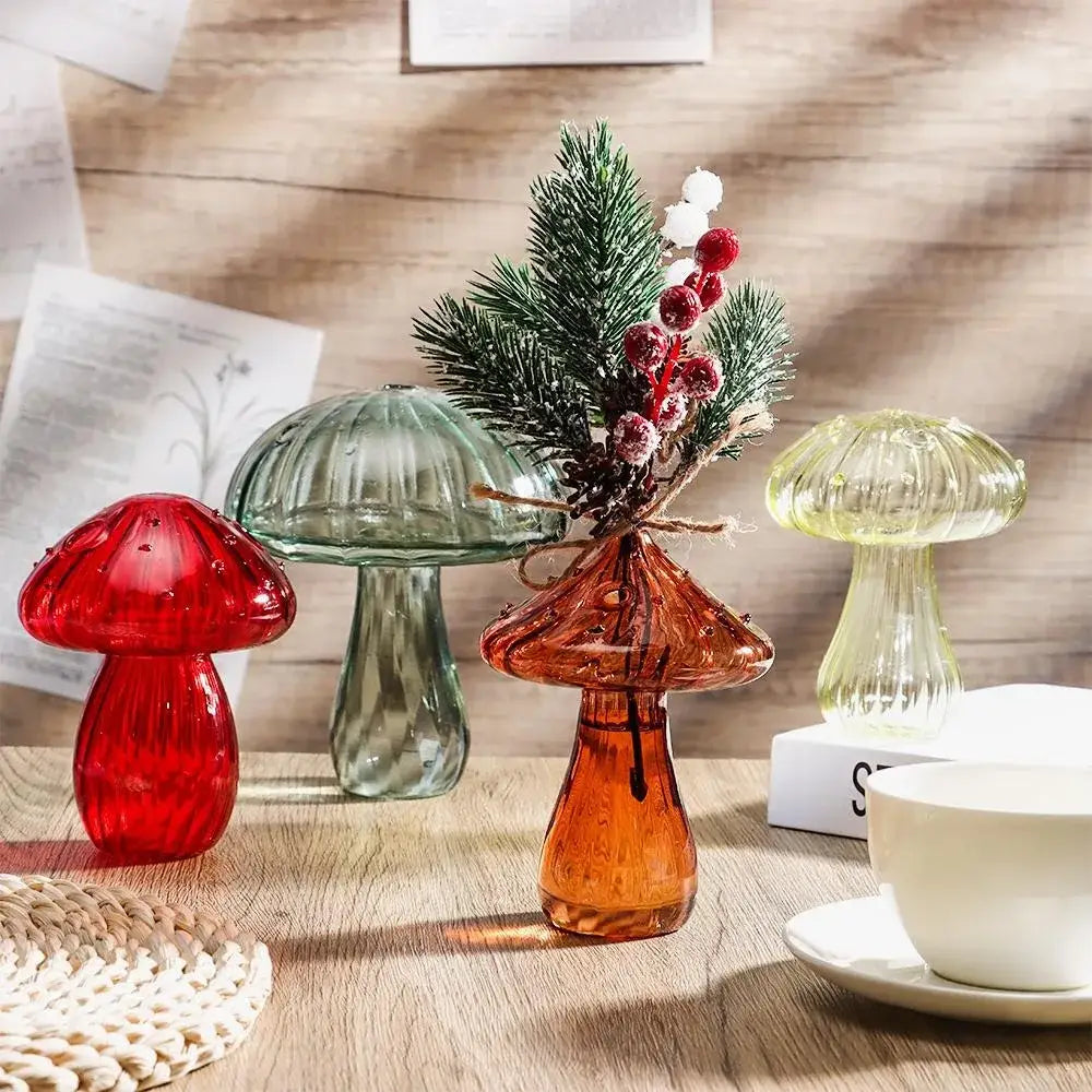 DecorBites™ translucent orange ribbed glass vase holding festive greenery and red berries for hydroponic flower home decor