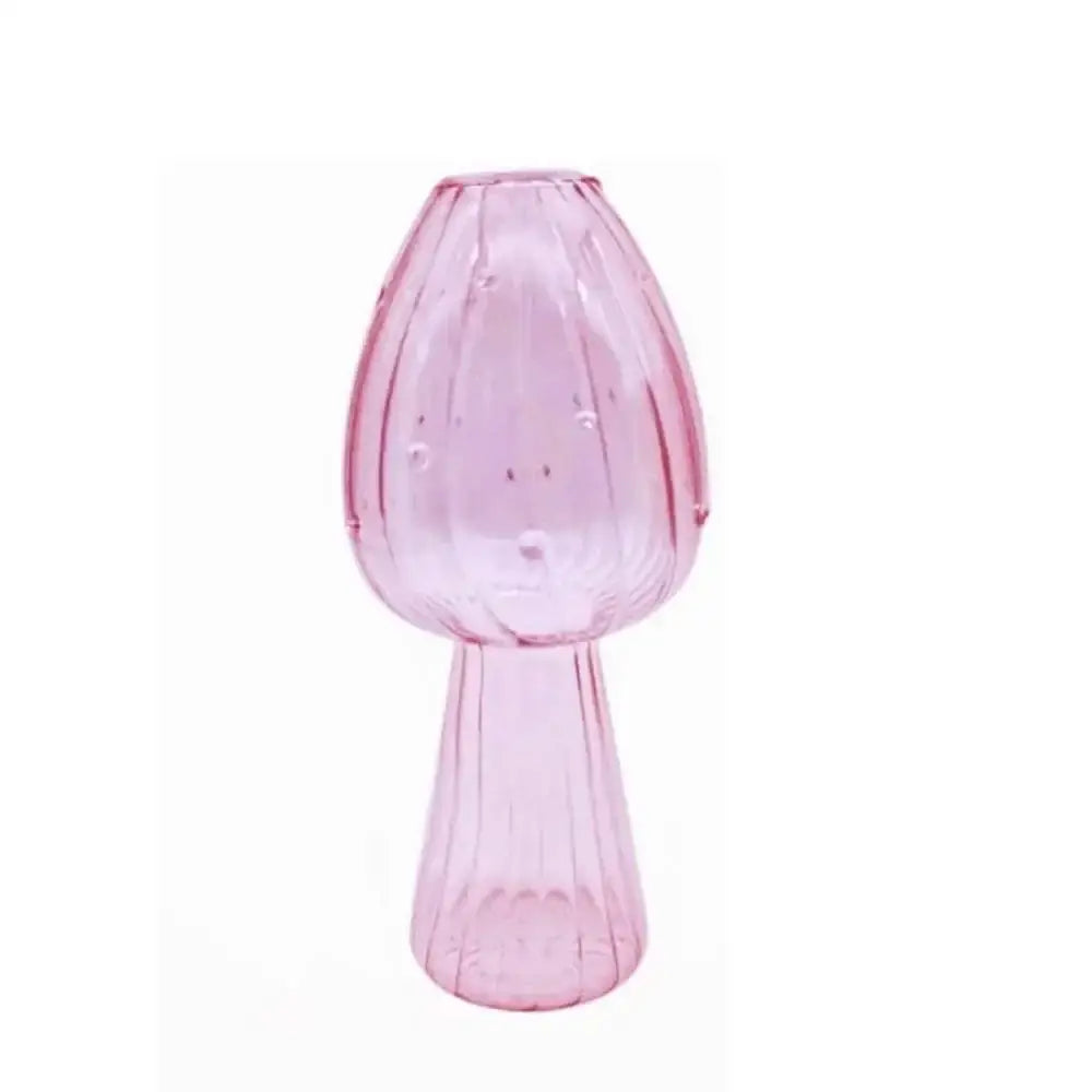 DecorBites glass vase in translucent pink with vertical ridges for hydroponic flower display and home decor