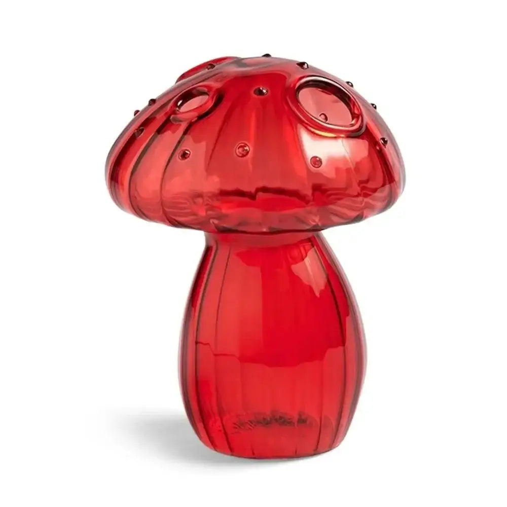 DecorBites glass vase hydroponic flower vase in vibrant red glass with glossy finish and circular cutouts for home decor