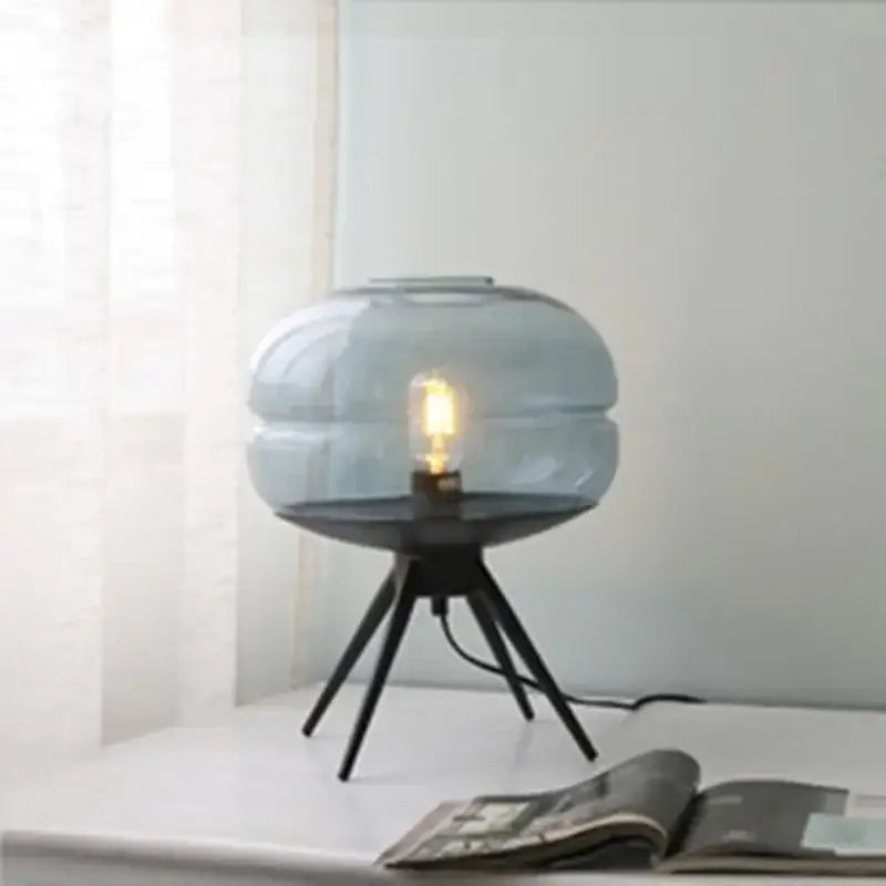 Decorbites™ glass and metal nordic sofa desk lamp with translucent blue shade and exposed filament bulb for modern living rooms