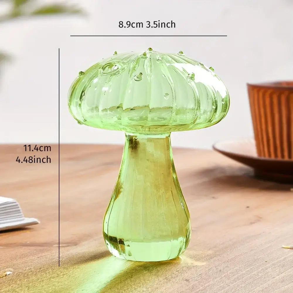 DecorBites™ translucent green glass mushroom hydroponic planter with ribbed cap and stem for home and garden