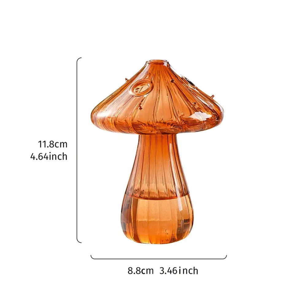 DecorBites™ translucent amber glass mushroom hydroponic planter with ribbed texture for home and garden use