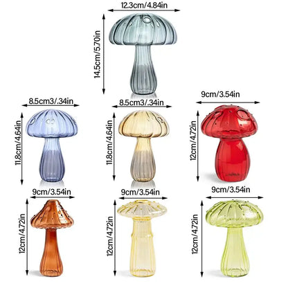 Decorbites™ glass mushroom shaped vase in blue amber red and green colorful glass for home decor display