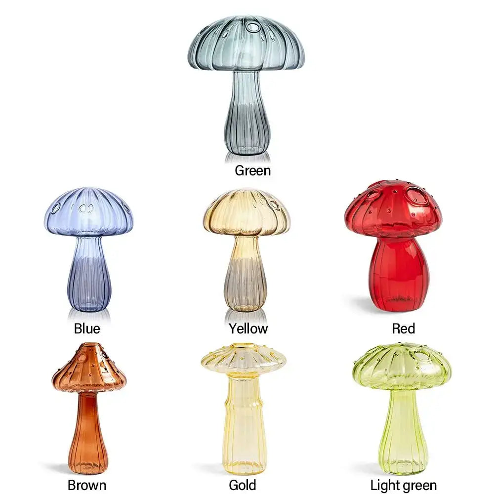 DecorBites™ green translucent glass mushroom shaped vase with ribbed cap and stem for elegant home decor