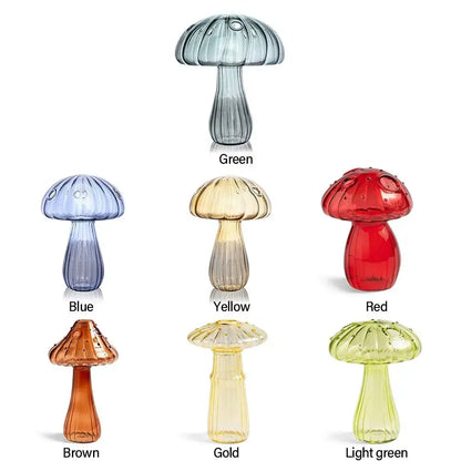 DecorBites™ green translucent glass mushroom shaped vase with ribbed cap and stem for elegant home decor