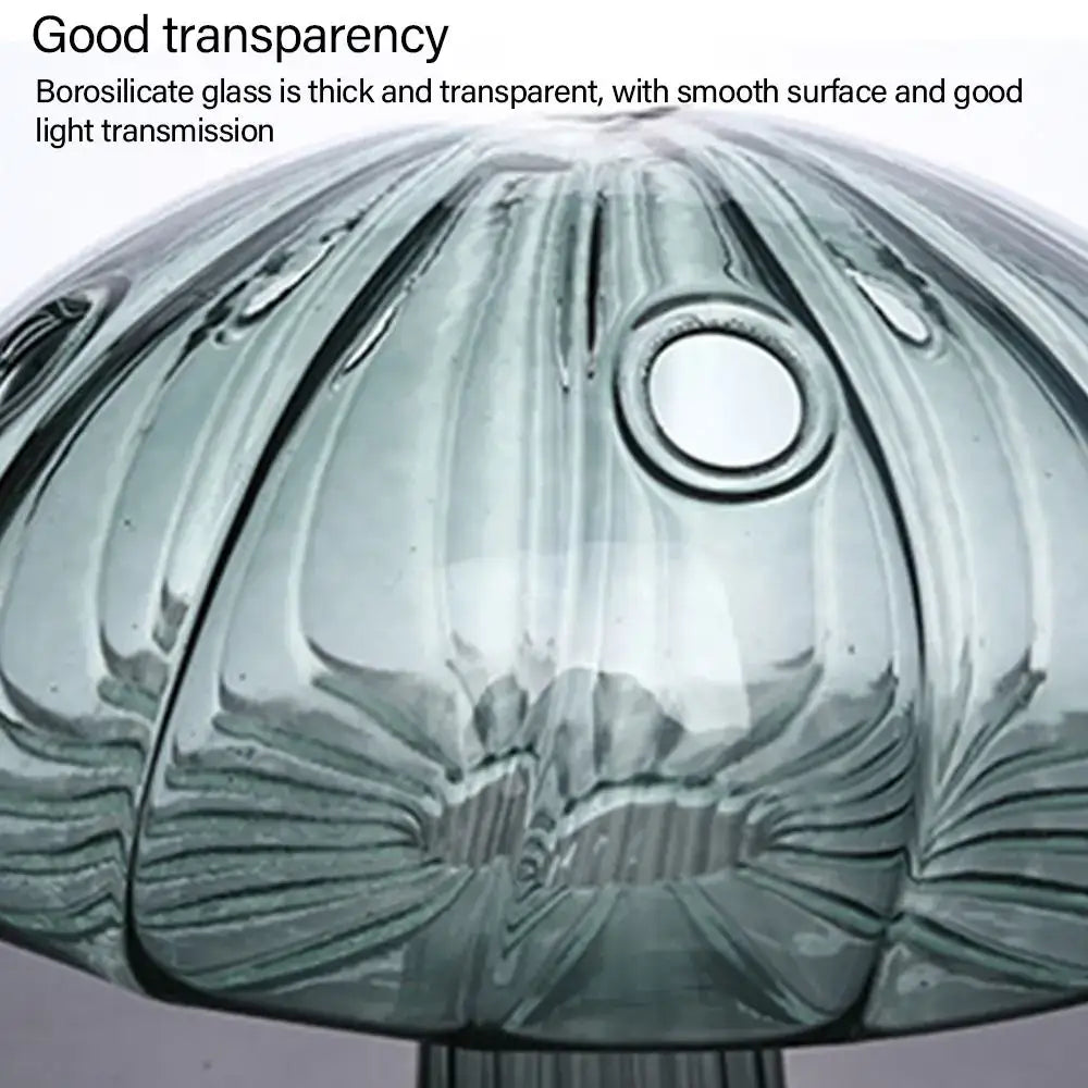 DecorBites™ mushroom shaped vase with translucent ribbed glass and subtle greenish tint for home decor