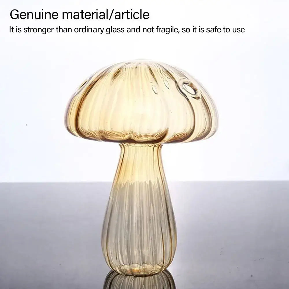 DecorBites™ translucent amber glass mushroom shaped vase with ribbed texture and small hole for home decor