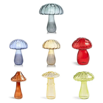 Translucent soft blue glass mushroom shaped vase with ribbed texture and circular indentations by DecorBites™ for home decor