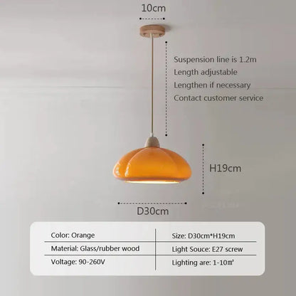 DecorBites™ glass pendant lamp with orange glass shade rubber wood ceiling mount and metal suspension line pendant lamps