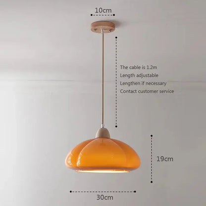 Decorbites™ amber glass pendant lamp with translucent glass shade wooden ceiling mount and adjustable cable pendant lamps
