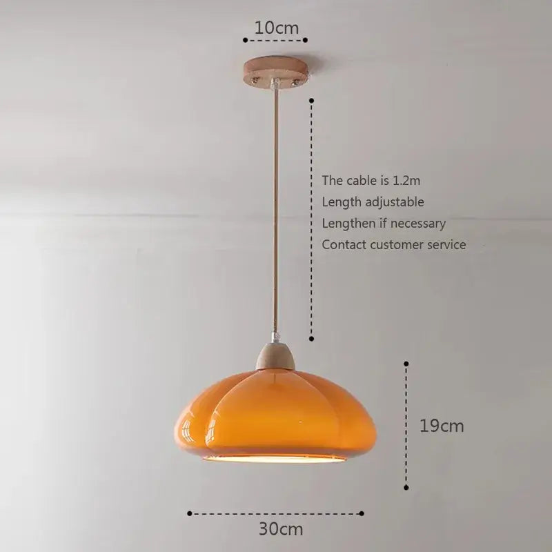 Decorbites™ amber glass pendant lamp with translucent glass shade wooden ceiling mount and adjustable cable pendant lamps