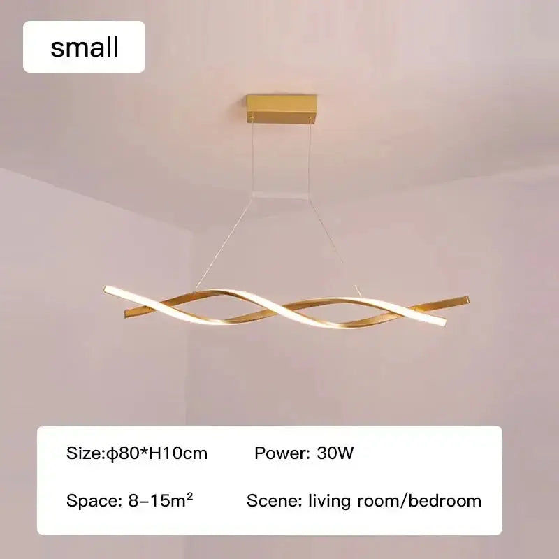 Gold-colored modern glass pendant lights with sleek twisted design and minimalist rectangular ceiling mount for home decor