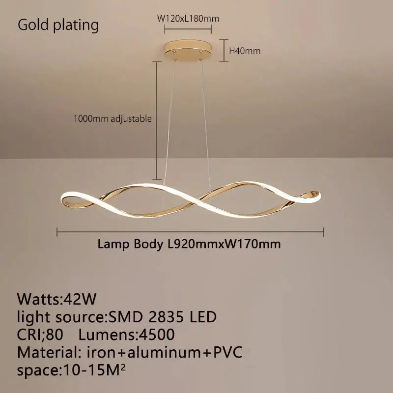 Gold-plated modern glass pendant lights with sleek twisted design and adjustable hanging length for home decor