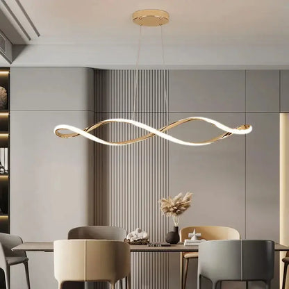 DecorBites™ gold-toned glass pendant lights with modern infinity-loop design and integrated LED for home decor