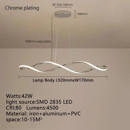 A sleek chrome-plated led glass pendant light with a modern twisted design for contemporary home decor