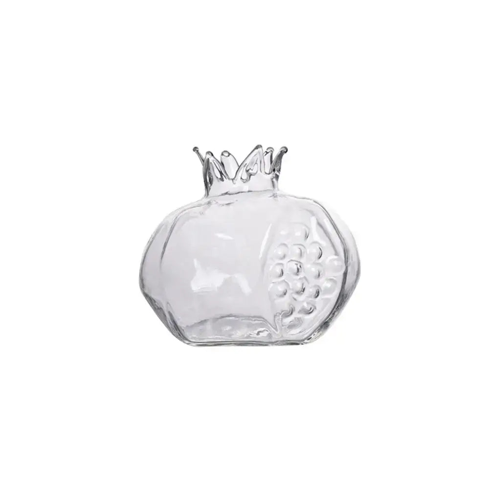 DecorBites glass pomegranate flower vase home decor clear glass vase with crown top and embossed seed detail