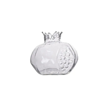 DecorBites glass pomegranate flower vase home decor clear glass vase with crown top and embossed seed detail