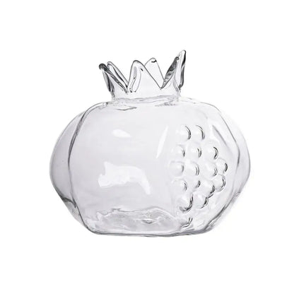 DecorBites glass vase shaped like a clear pomegranate with molded segments and crown top for home decor
