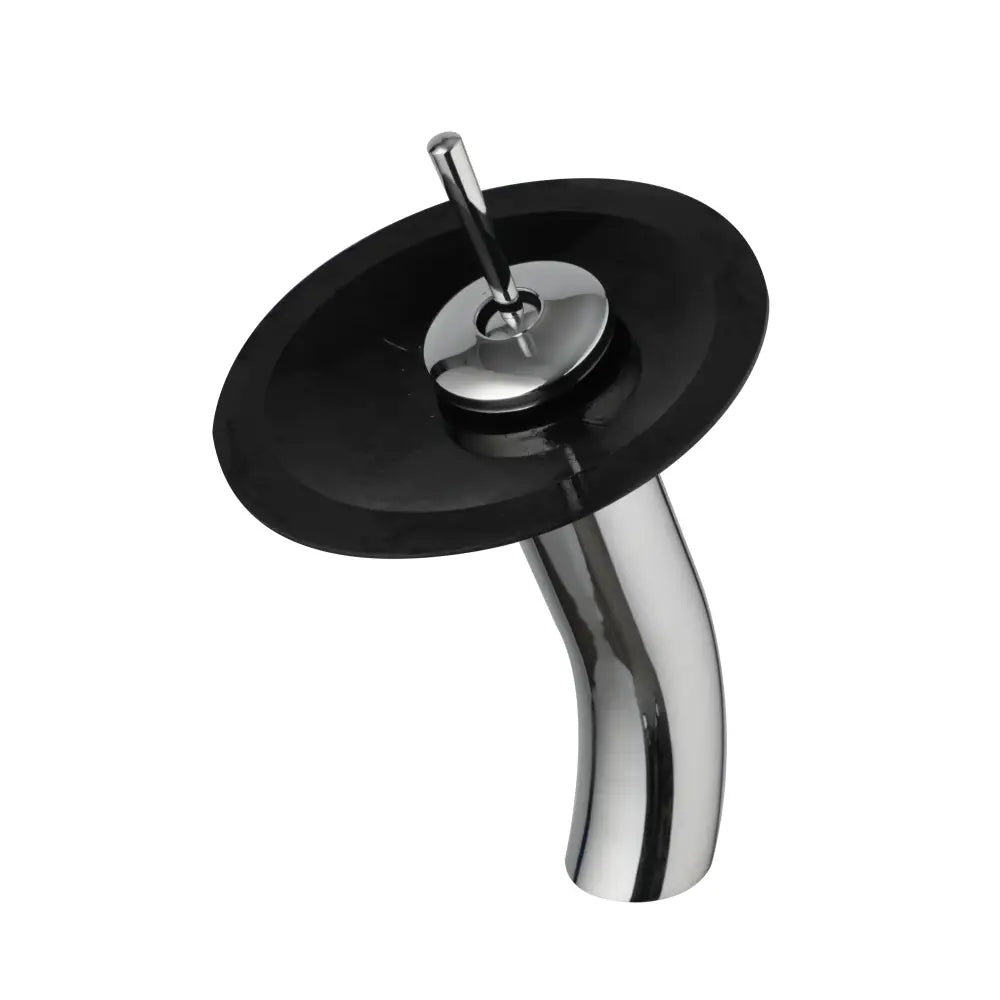 Chrome finished DecorBites basin faucet with sleek curved spout and black glass rocker handle basin mixer tap