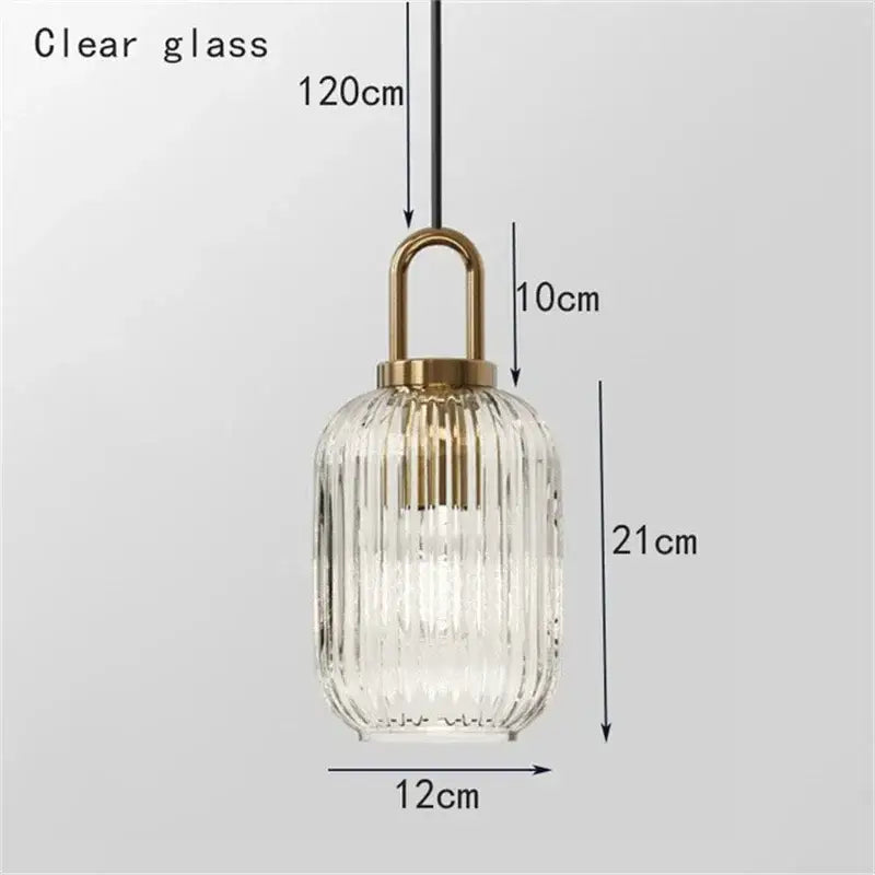 A modern decorbites glass stripe brass pendant light with clear ribbed glass shade for dining room pendant lights