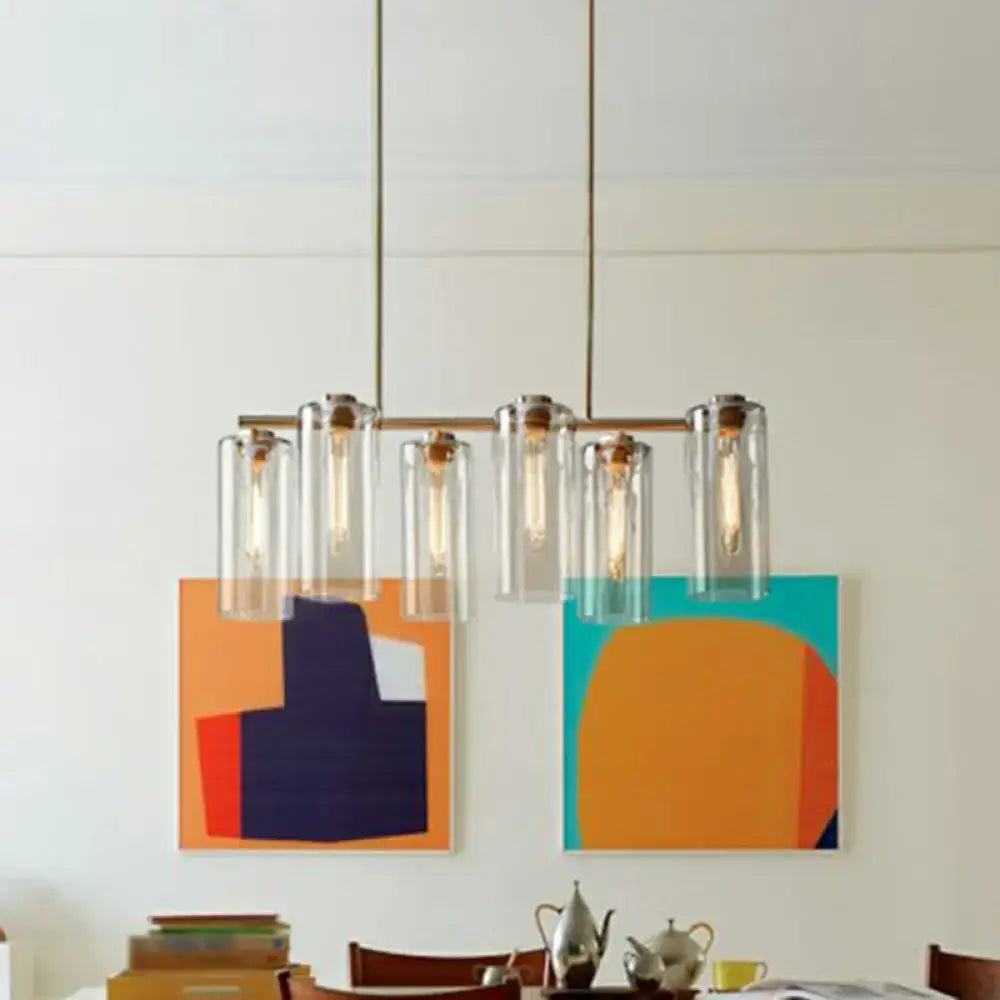 Modern decorbites glass suspension pendant light with clear cylindrical shades for island ceiling or dining room