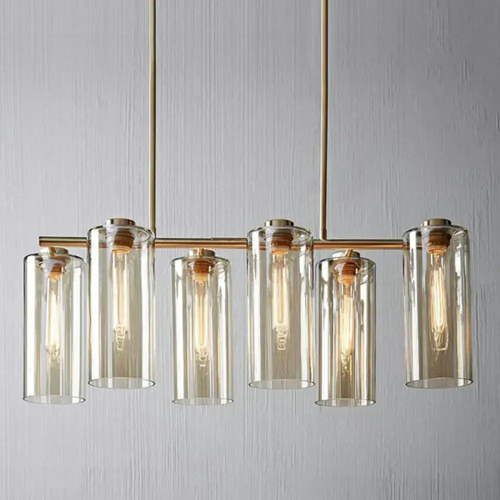 DecorBites™ brass-finished suspension pendant light with five clear glass shades for modern island ceiling use