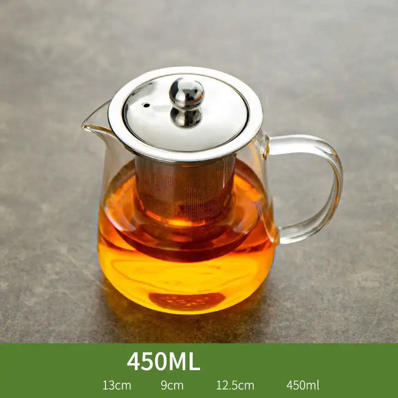 Decorbites glass tea jug set with clear glass teapot stainless steel lid handle and integrated mesh infuser for steeping