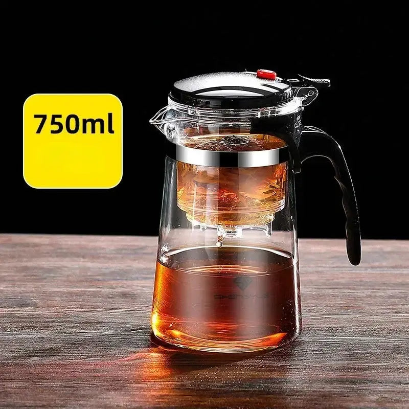 Decorbites glass tea kettle with infuser 750ml clear glass pot black handle lid stainless steel strainer for brewing tea