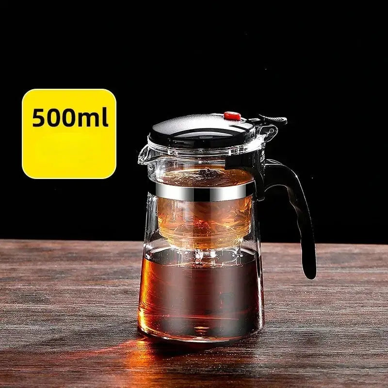 Clear 500ml decorbites glass tea kettle with black handle lid and stainless steel infuser for brewing tea and herbal drinks
