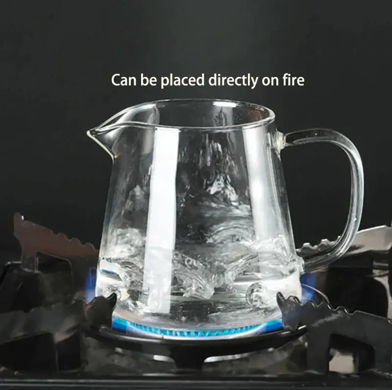 Clear glass tea pot from decorbites™ tea pot set with handle and spout filled with water for puer tea brewing