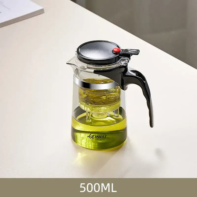 Clear glass tea pot decorbites glass tea with black lid handle silver rim and 500ml capacity for brewing tea