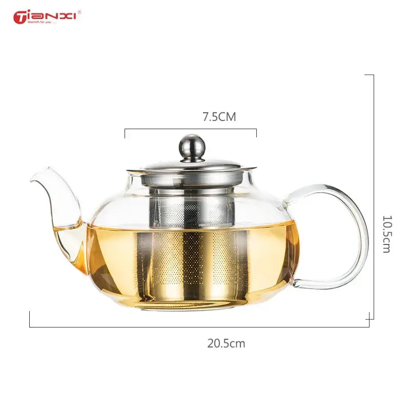 Decorbites glass tea pot with stainless steel filter clear design for steeping puer coffee and tea 20.5cm wide